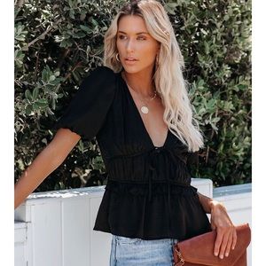 NWOT Vici Born to Shine Black Satin Ruffle Blouse